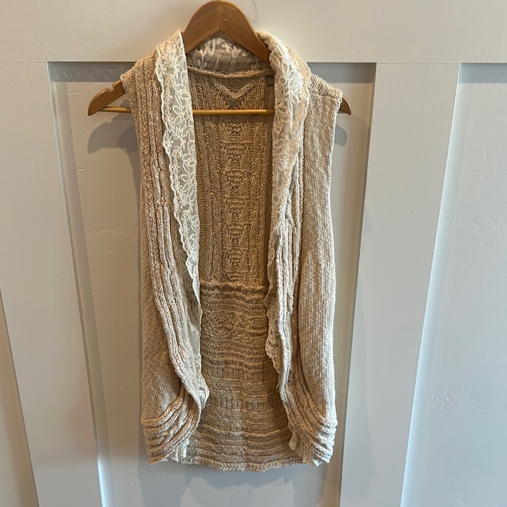 Elegant Cream Lace Trim Sweater Vest by Anthropologi
